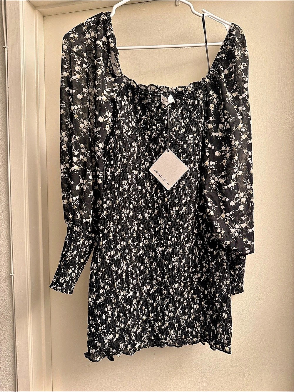 Petal and Pup Floral Smocked Mini Dress in Black & White Size 12 NWT